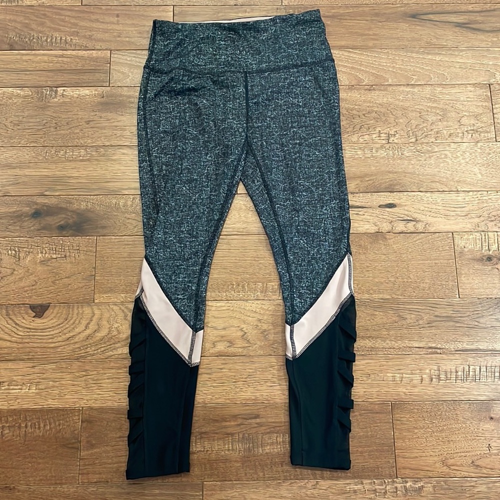 RBX Women’s Activewear Yoga Pants Black Gray Blush Mesh - Size M